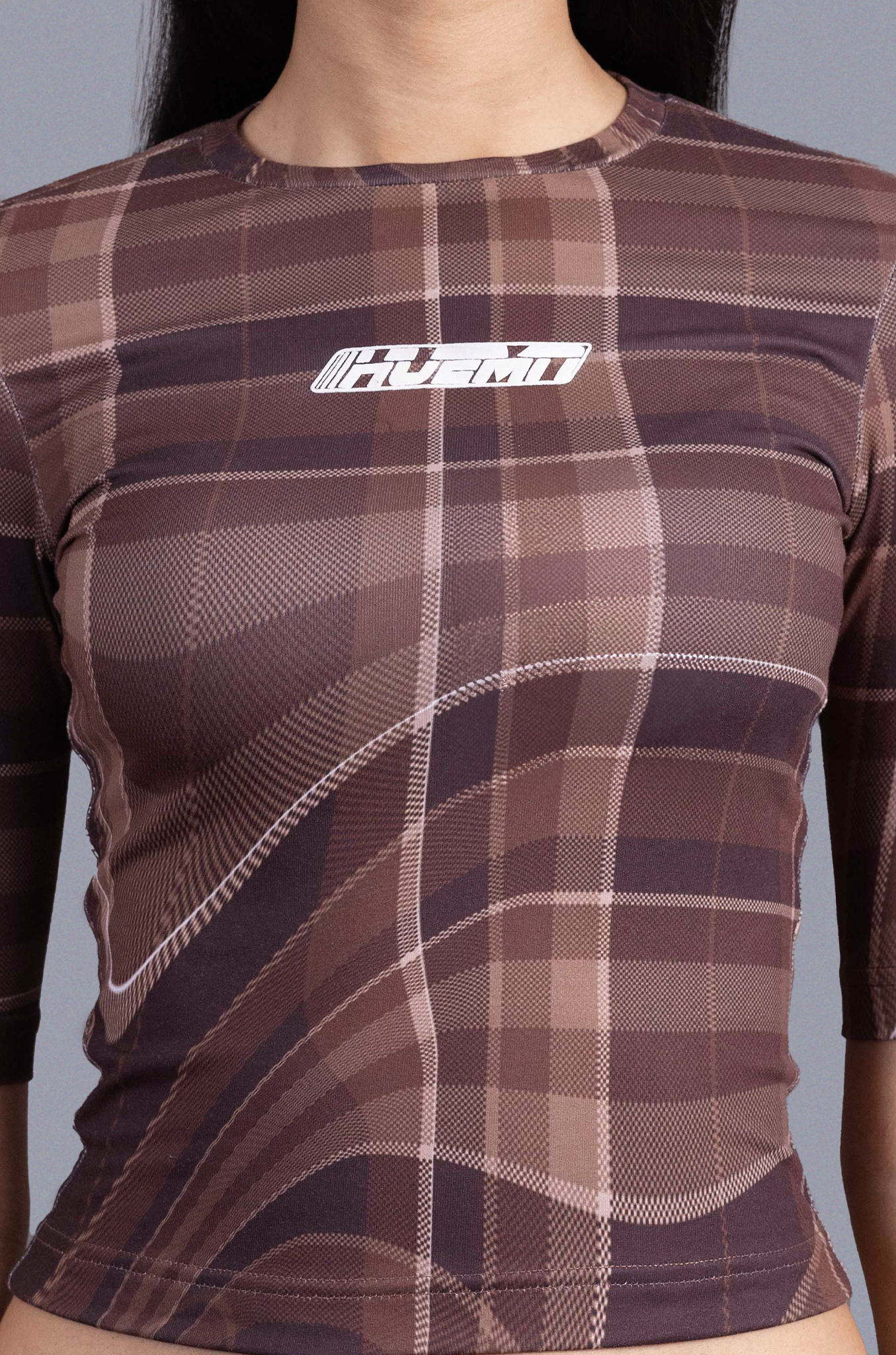 Women's fitted t-shirt in madras checks pattern (Brown)