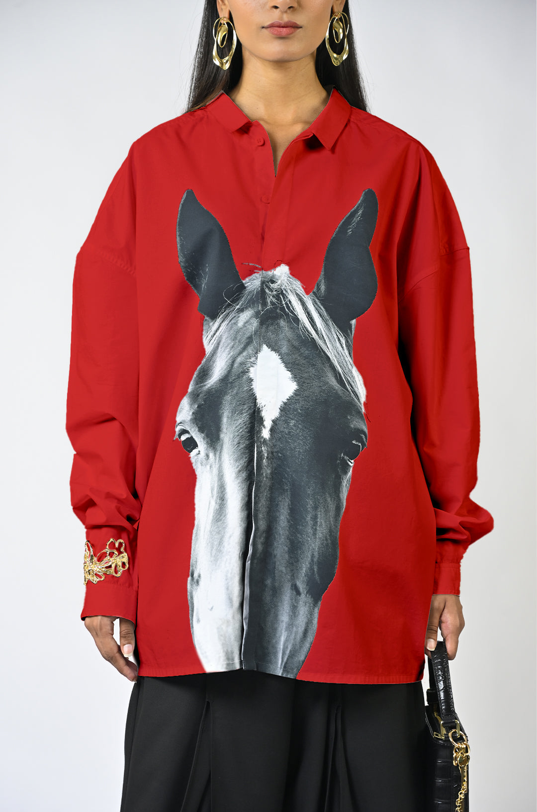 Horse printed cotton shirt - Iconic Red