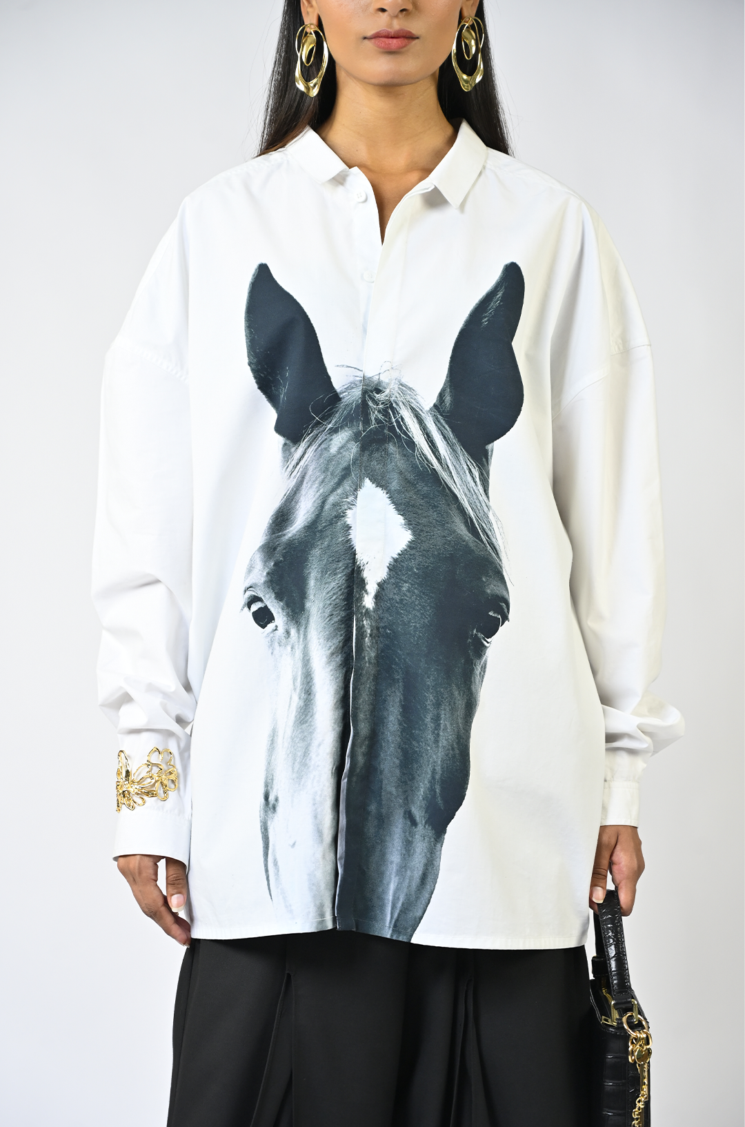 Horse printed cotton shirt - White