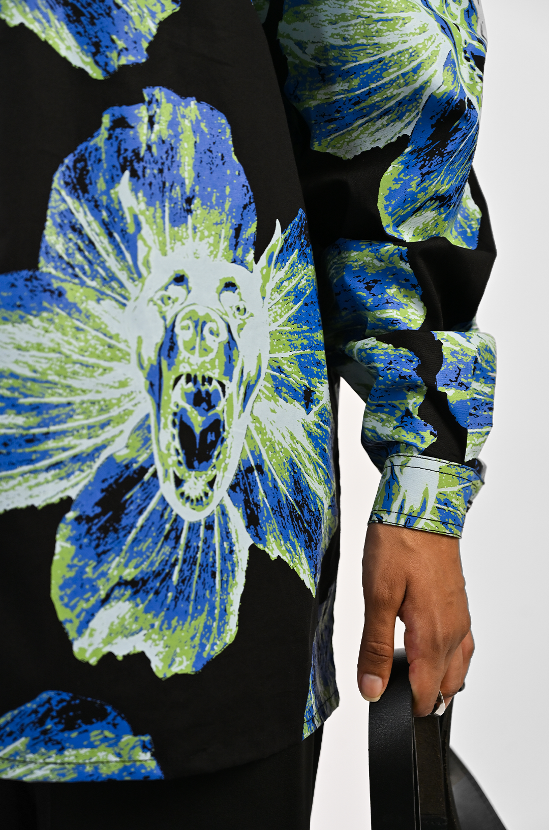 Canine printed oversized cotton shirt - Black