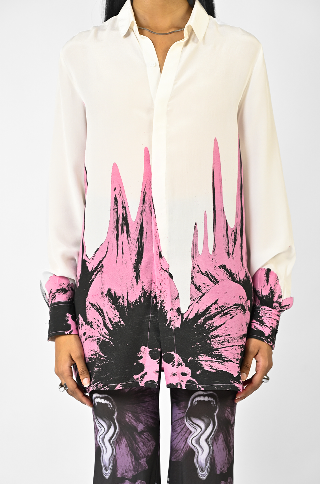 White floral drip shirt