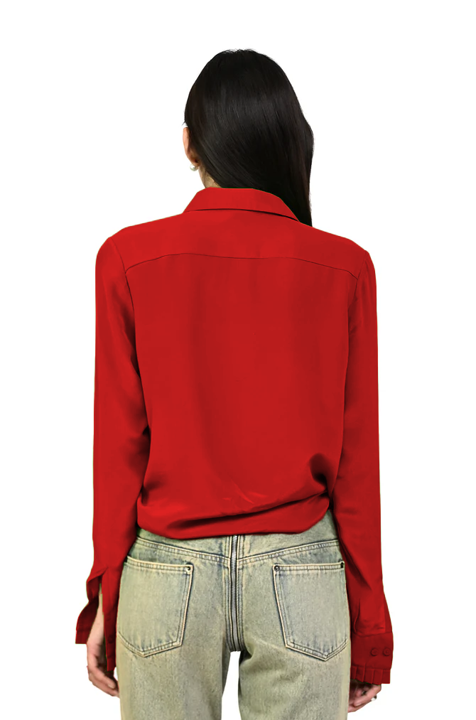 Straight Fit Silk Shirt (Iconic Red)