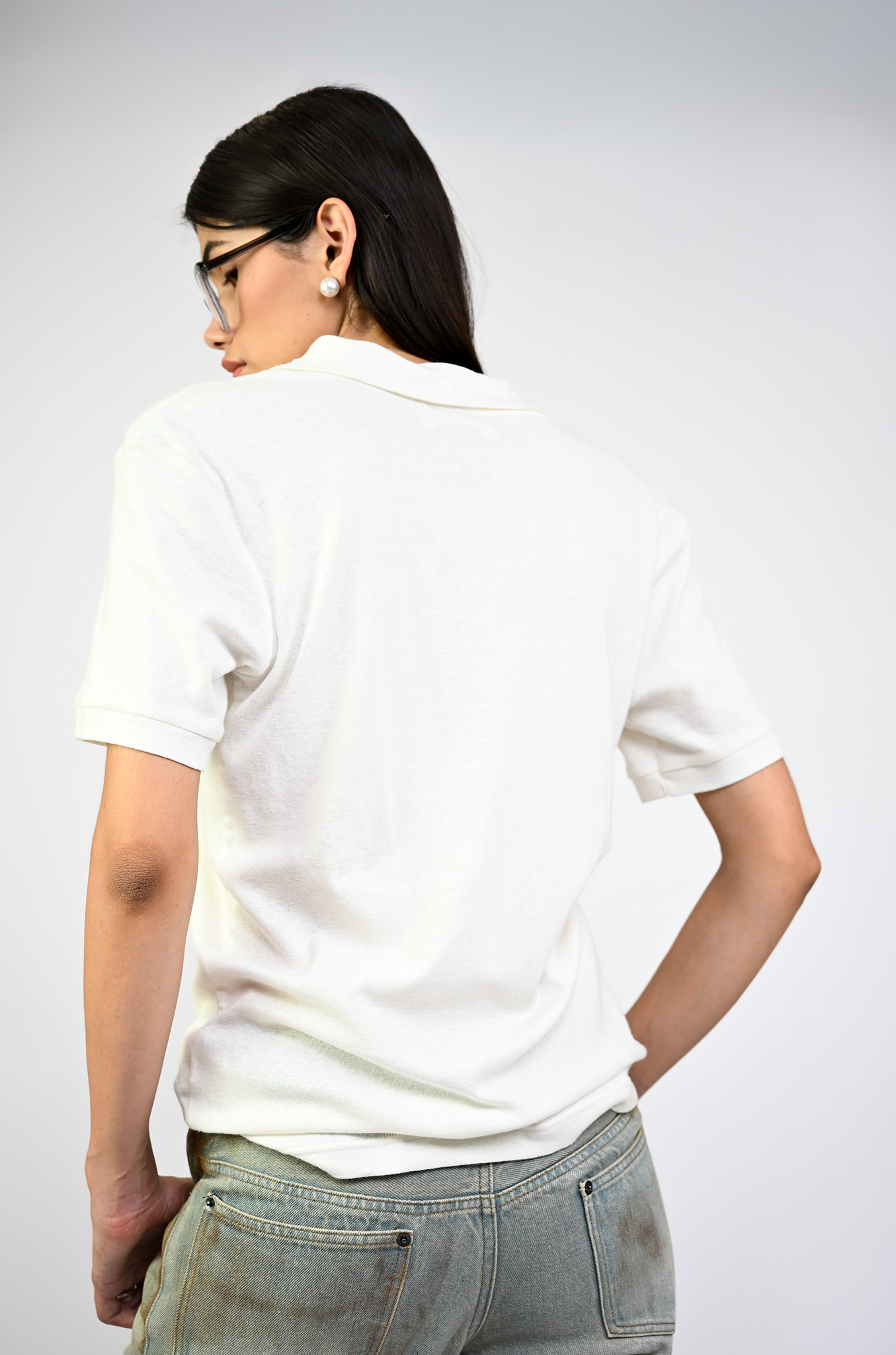 Polo T-shirt with deconstructed detail (Women's)-White