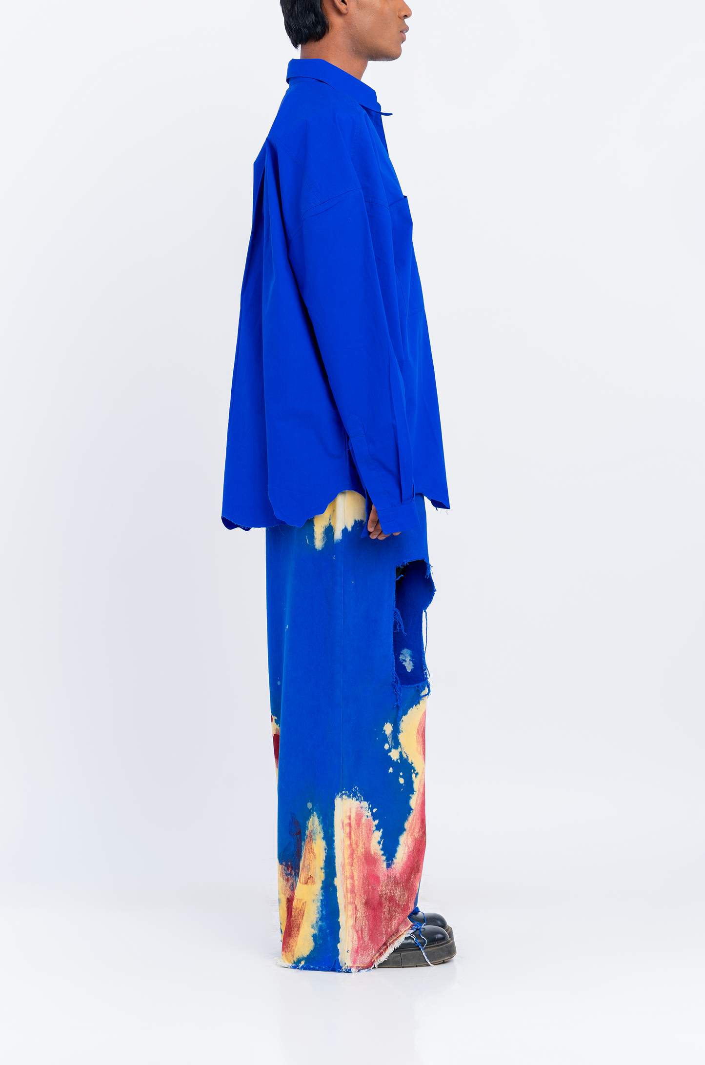 Huemn Blood Washed Wide Leg Ripped Denim (Blue)