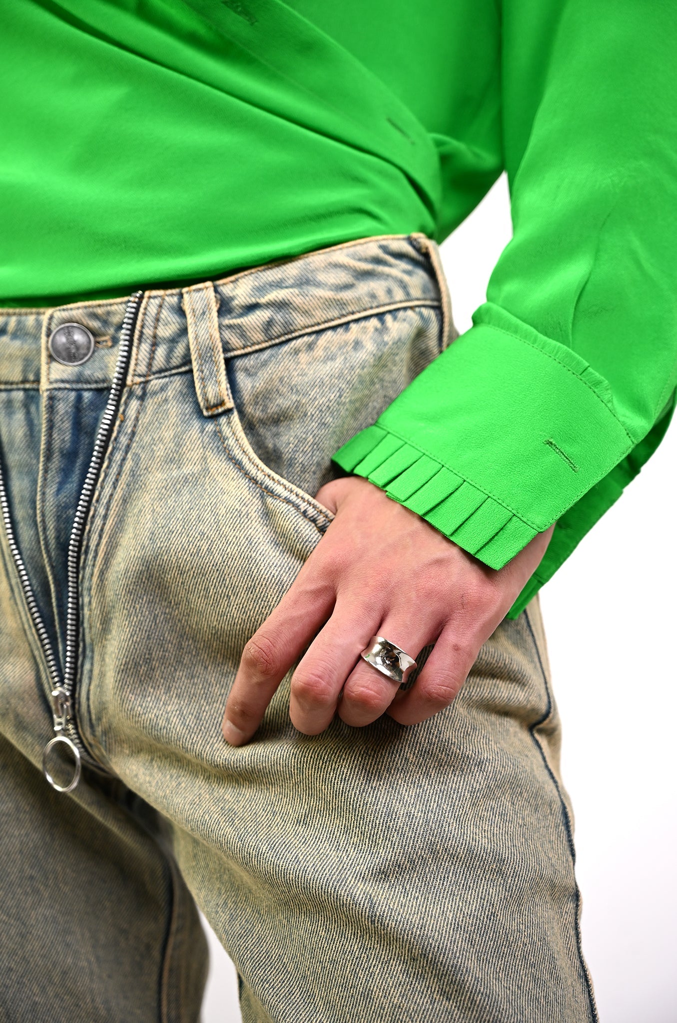 Straight Fit Silk Shirt (Bright Green)