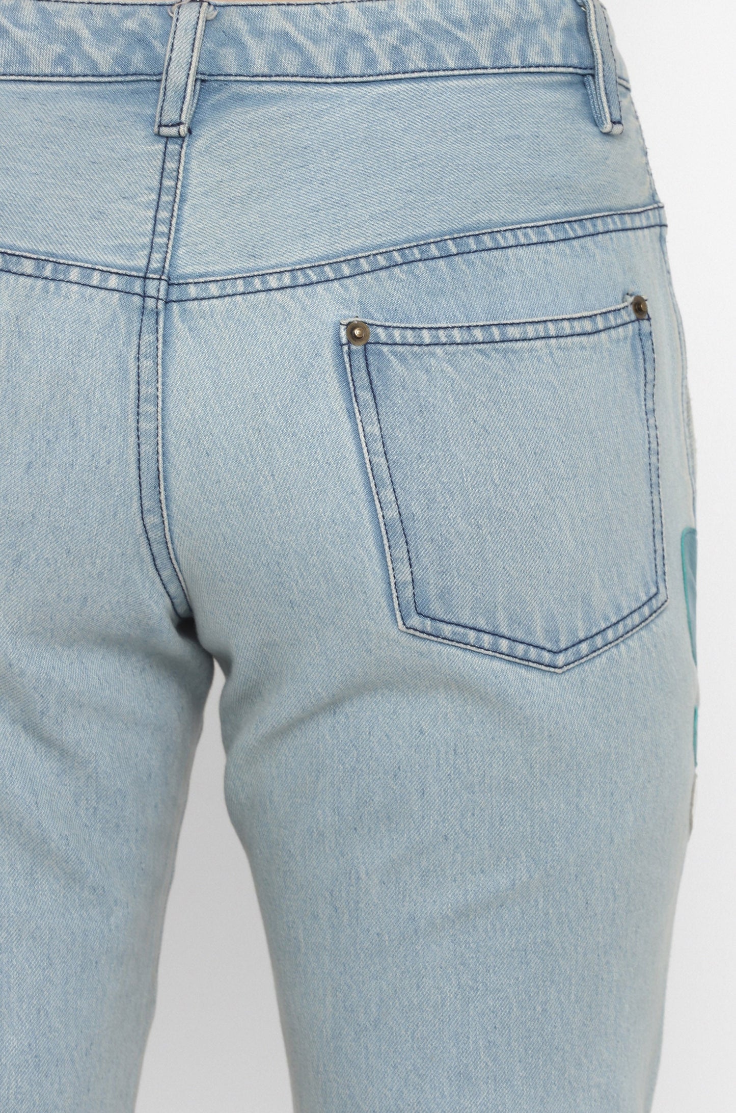 Panelled Multi-Material Jeans (Light Washed Blue)