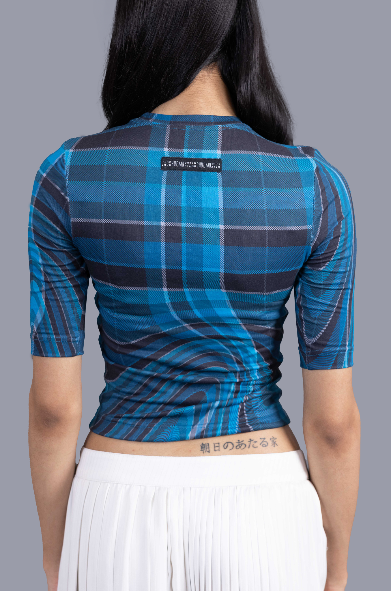 Women's fitted t-shirt in madras checks pattern (Blue)