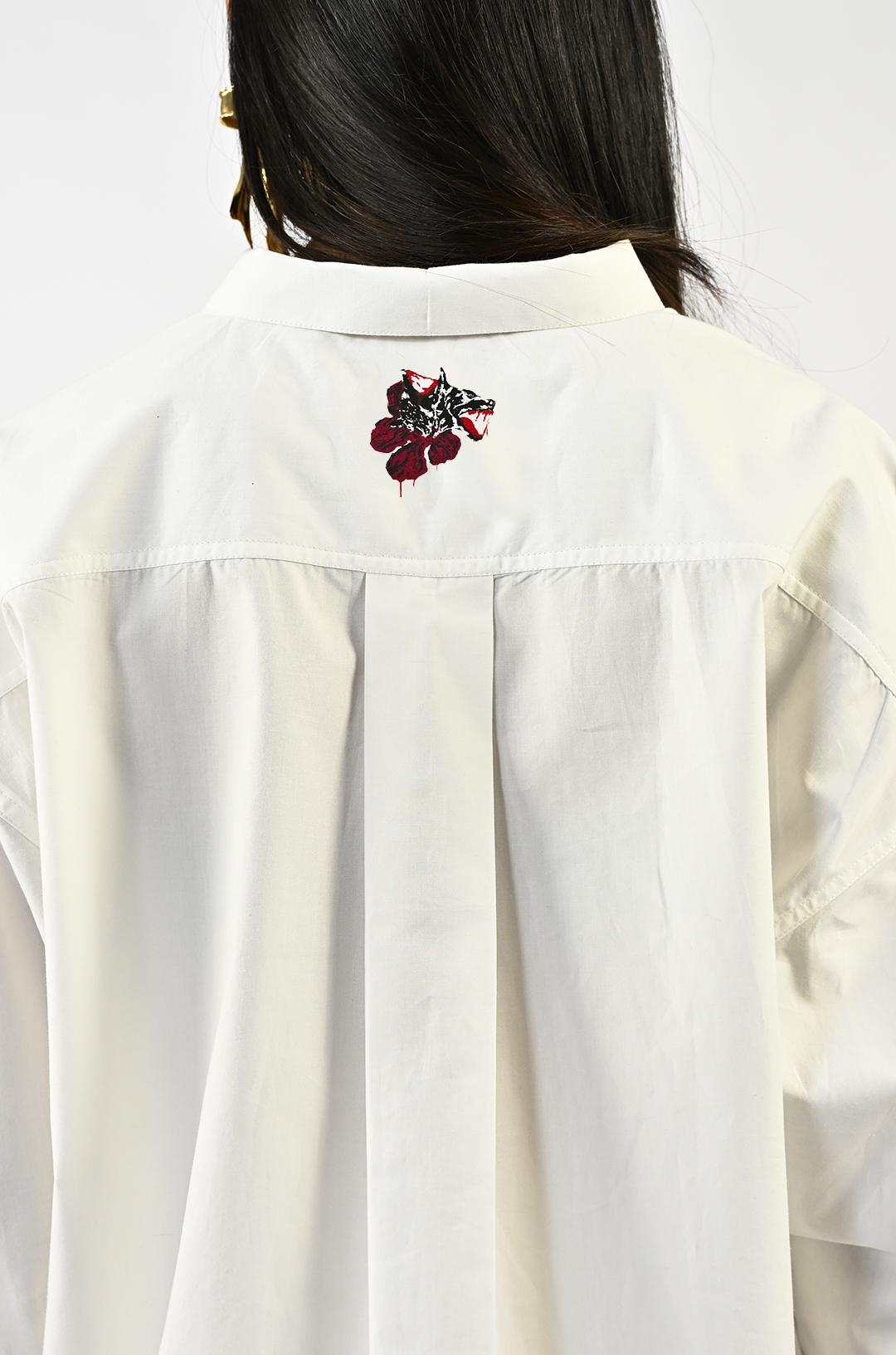 Fanged floral cotton shirt - White