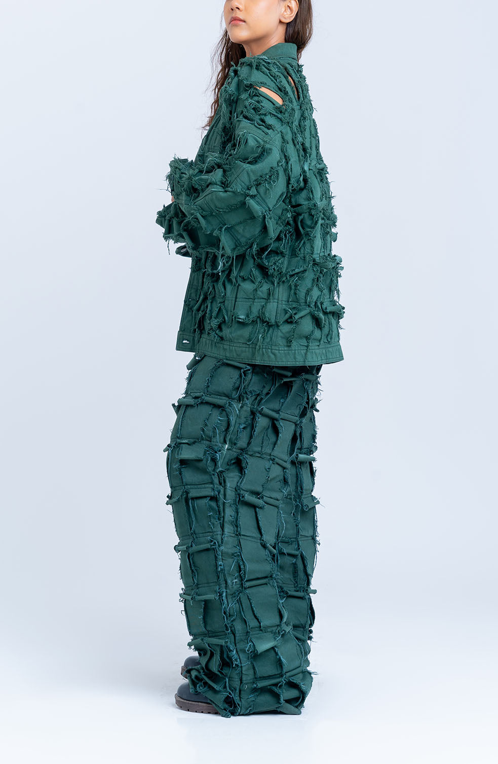 Handcrafted 1000 Panel Distressed Jacket (Green)