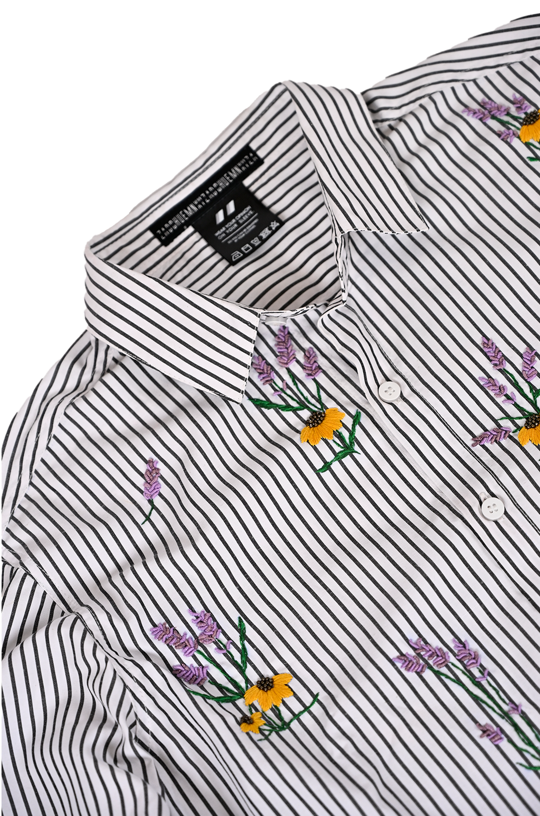 Oversized hand embroidered pinstriped shirt dress with Zipper Detail