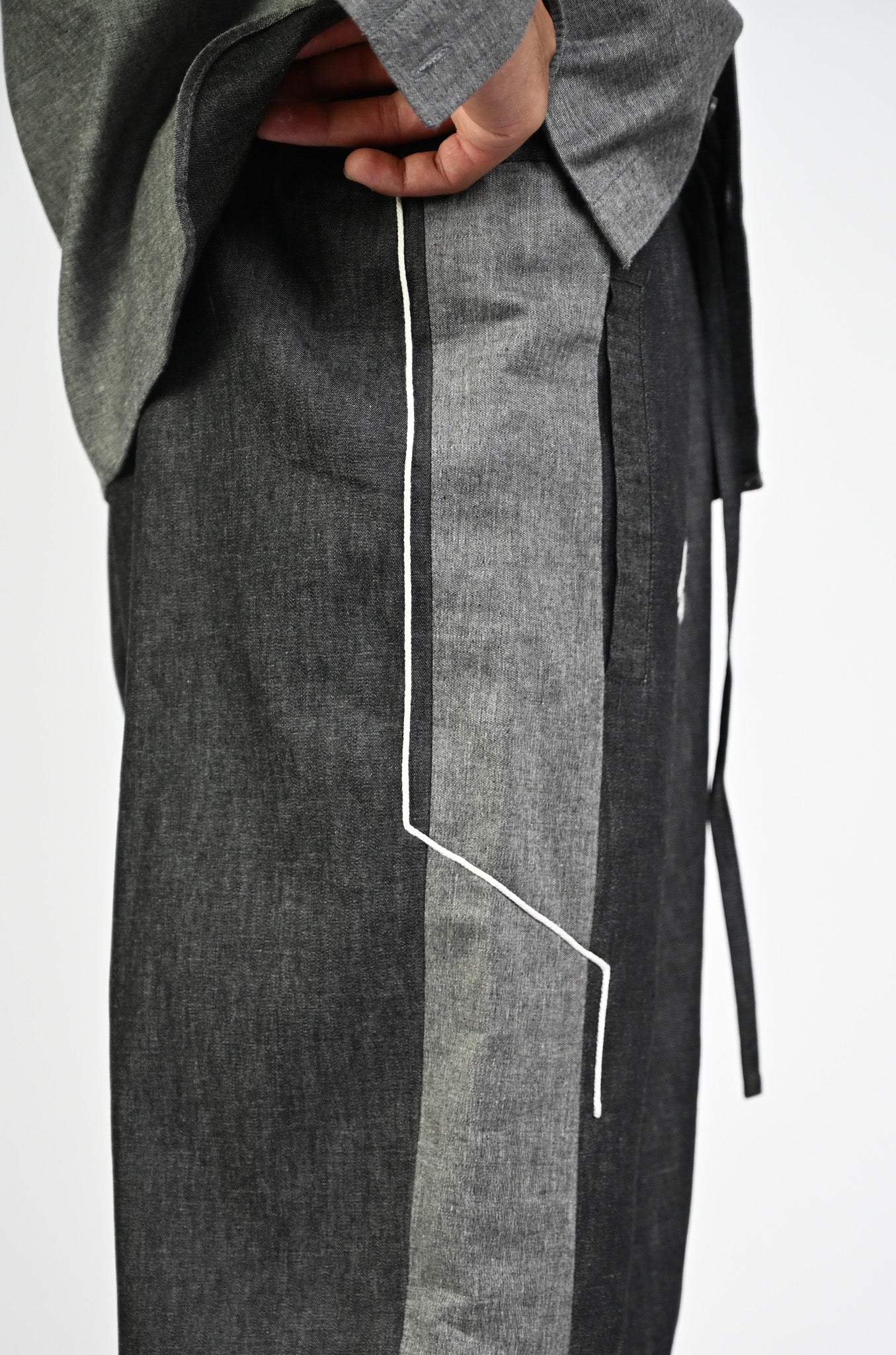 Embroidered denim trackpant with panelled detail (Black)