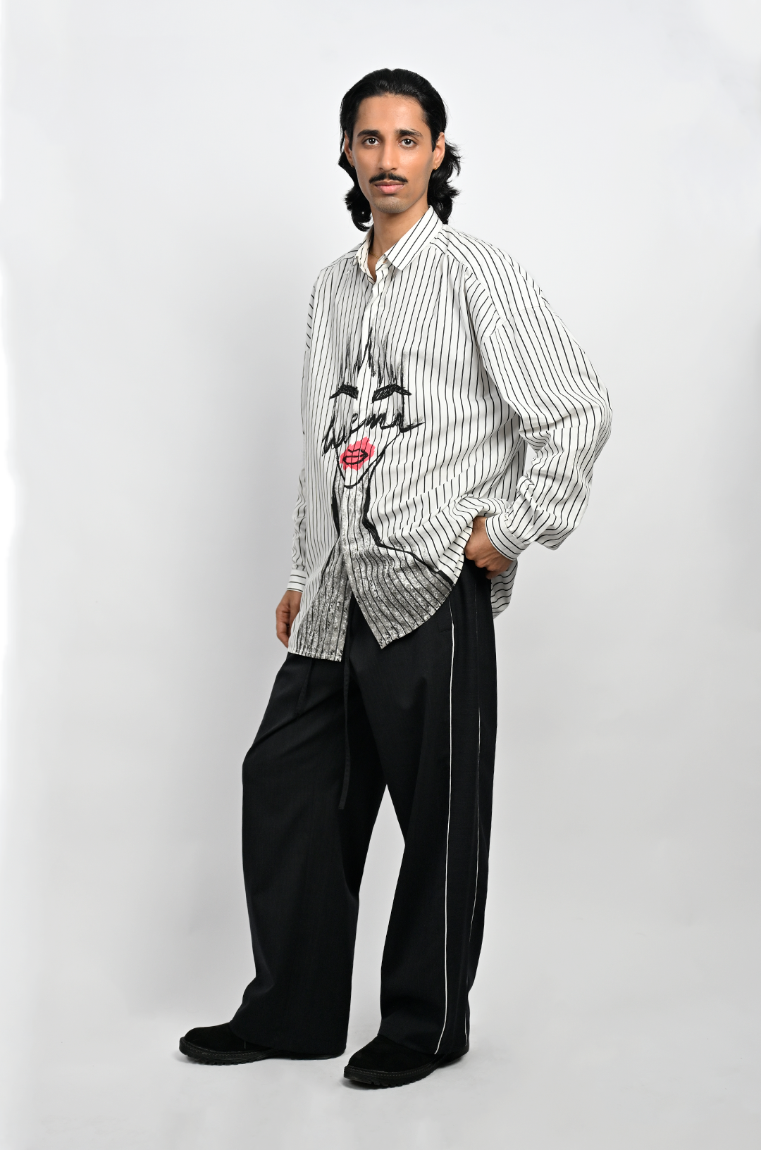 Oversized unisex pinstriped cotton shirt