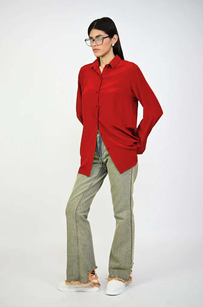 Straight Fit Silk Shirt (Iconic Red)
