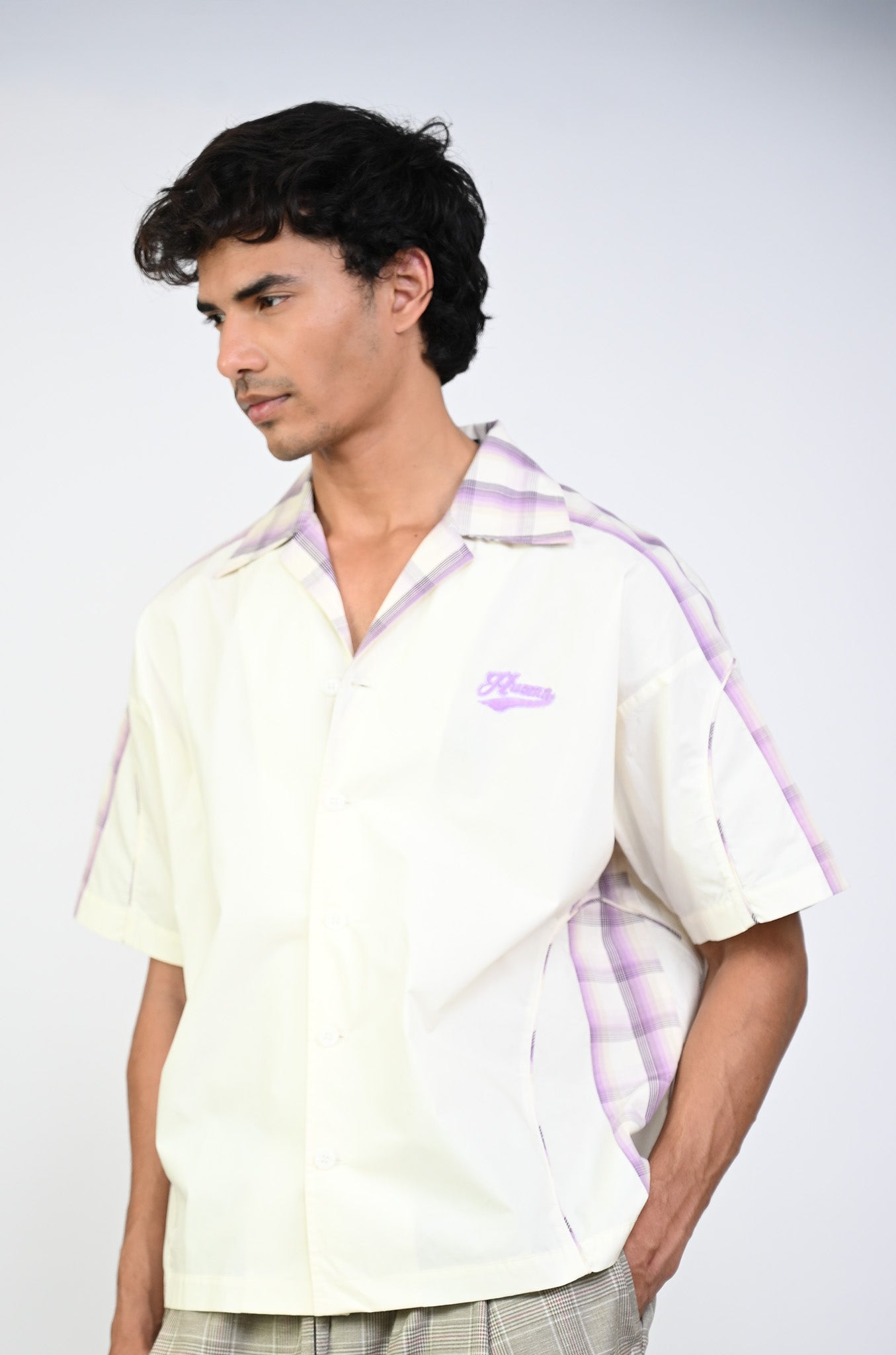 Contrast panelled safari shirt (Cream)