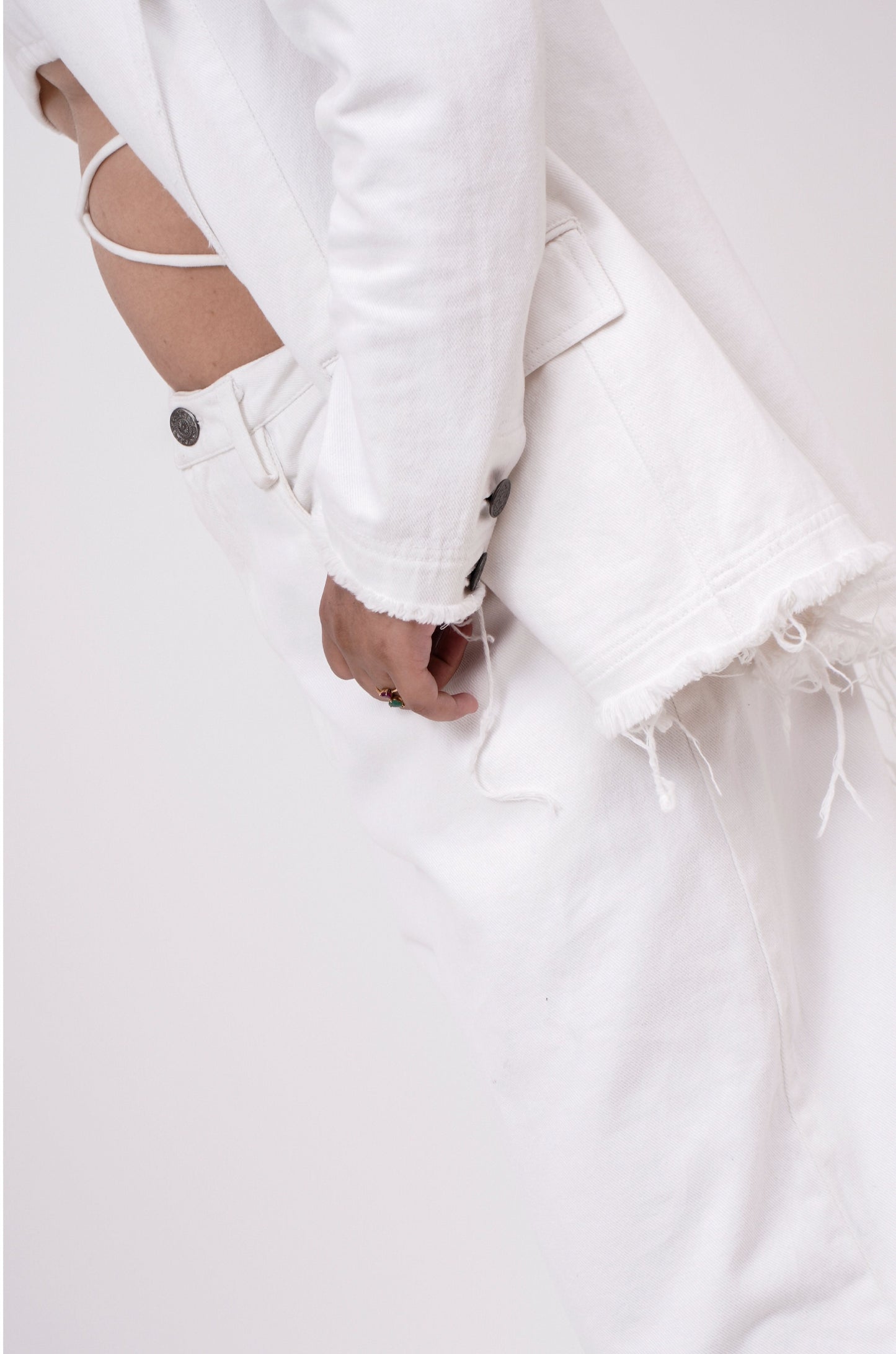 Distressed Denim Blazer (White)