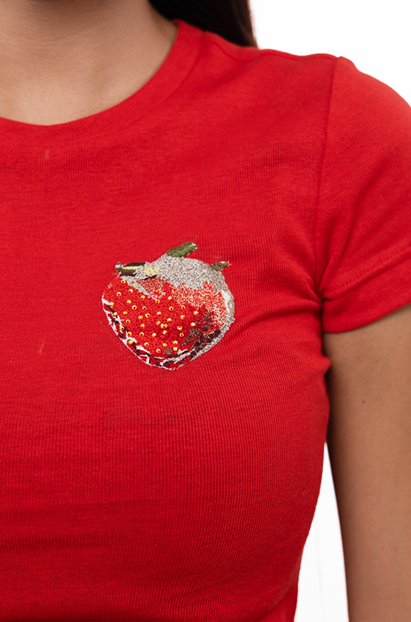 Embroidered Fitted T-shirt (Red)