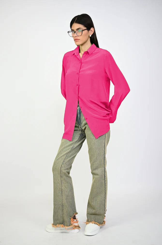 Straight Fit Silk Shirt (Hot Pink)