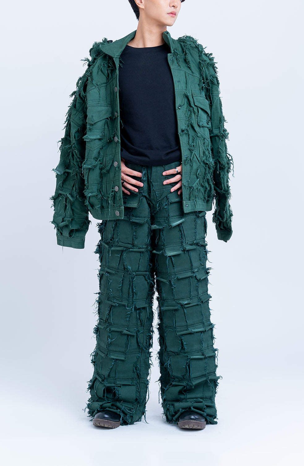 Handcrafted 1000 Panel Distressed Jacket (Green)