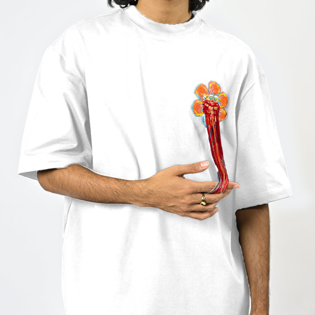 Hand-embroidered floral t-shirt (White)