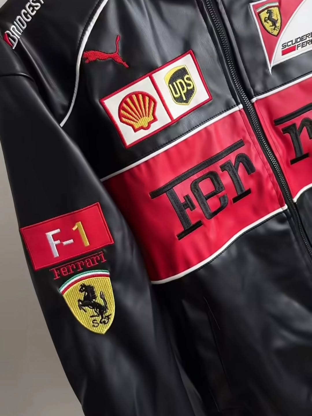 Black Ferrari Leather Jacket – Motorsport Edge Meets Streetwear Swag - Prime Fitz