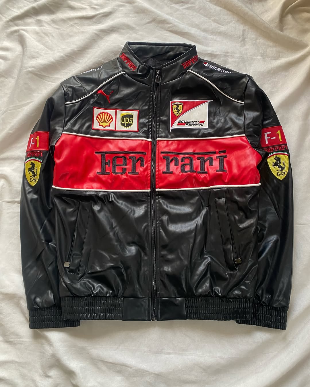 Black Ferrari Leather Jacket – Motorsport Edge Meets Streetwear Swag - Prime Fitz