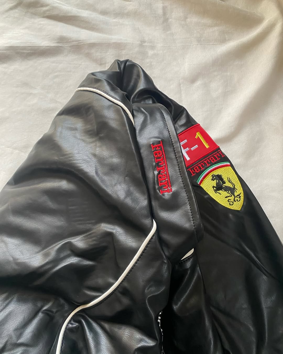 Black Ferrari Leather Jacket – Motorsport Edge Meets Streetwear Swag - Prime Fitz