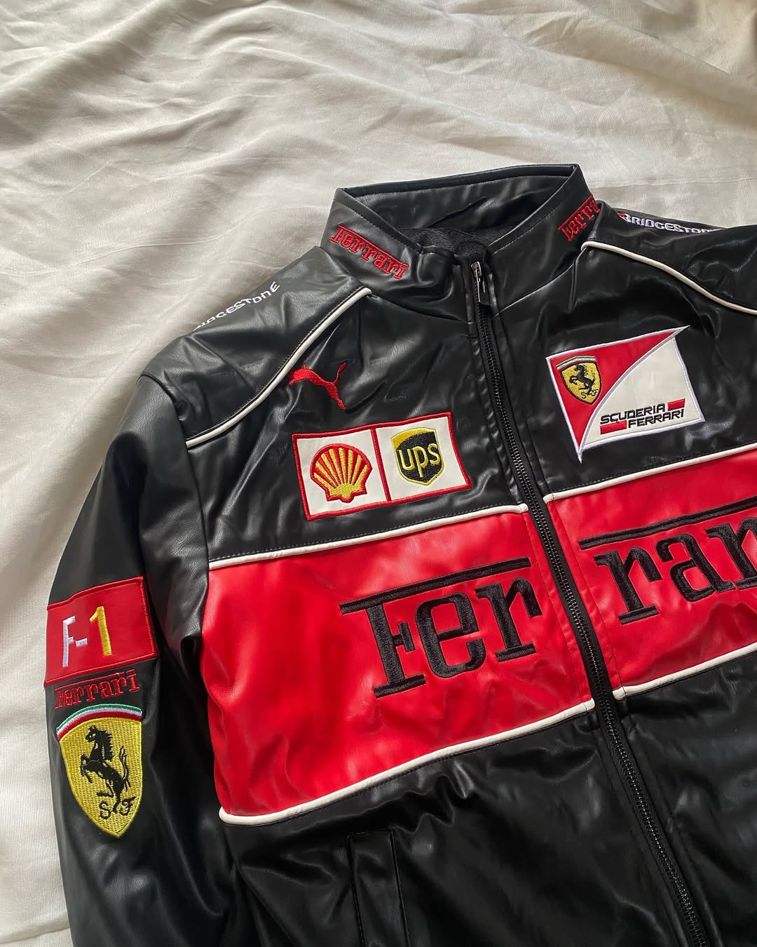 Black Ferrari Leather Jacket – Motorsport Edge Meets Streetwear Swag - Prime Fitz