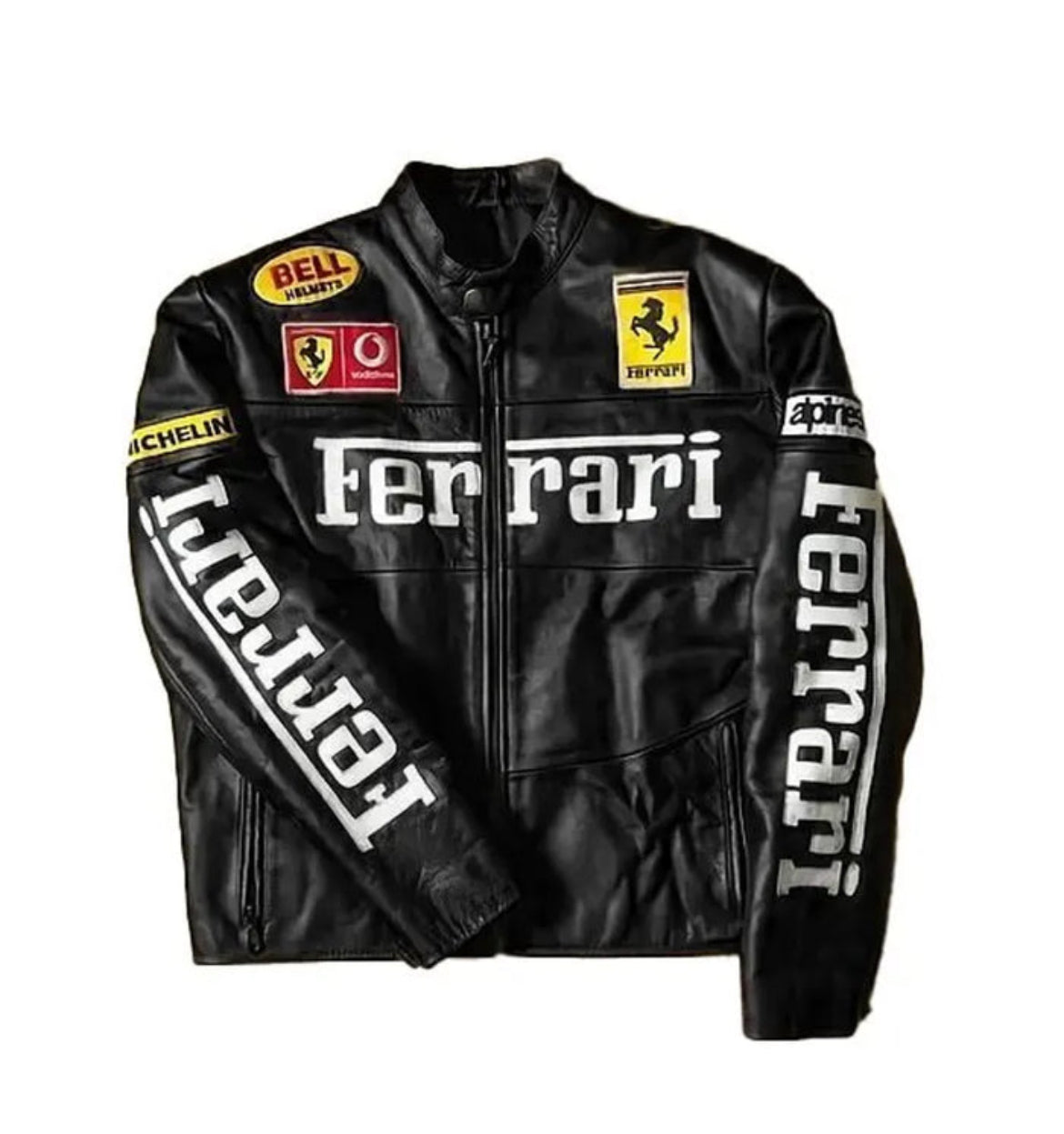 IPACRUM64 Black Ferrari Style Racing Leather Jacket – F1 Inspired Motorsport Chic - Prime Fitz