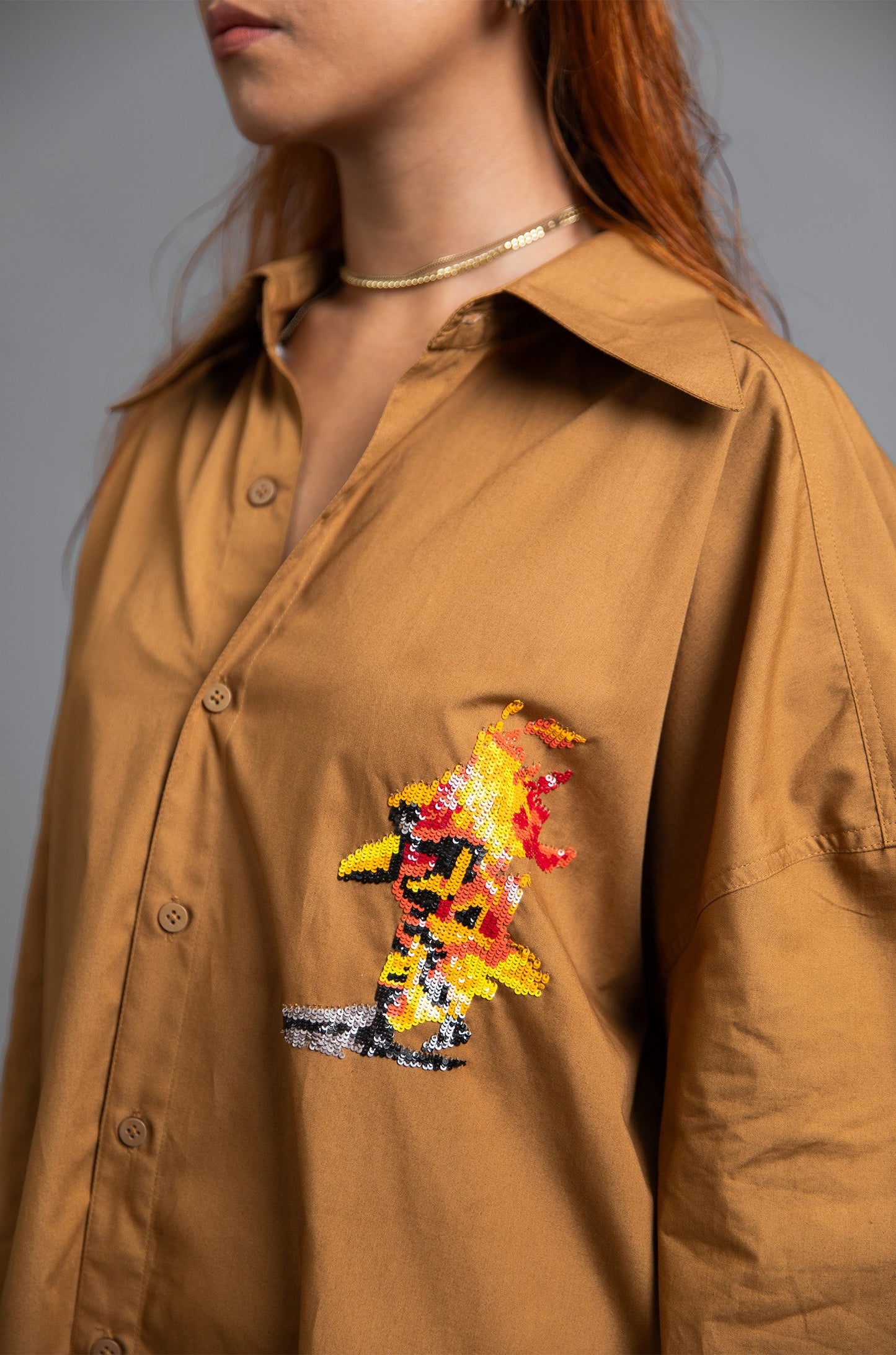 SuperHUEMN 'Sand' Handcrafted 'Burning Man' Darwyn Shirt (Cinnamon Brown)