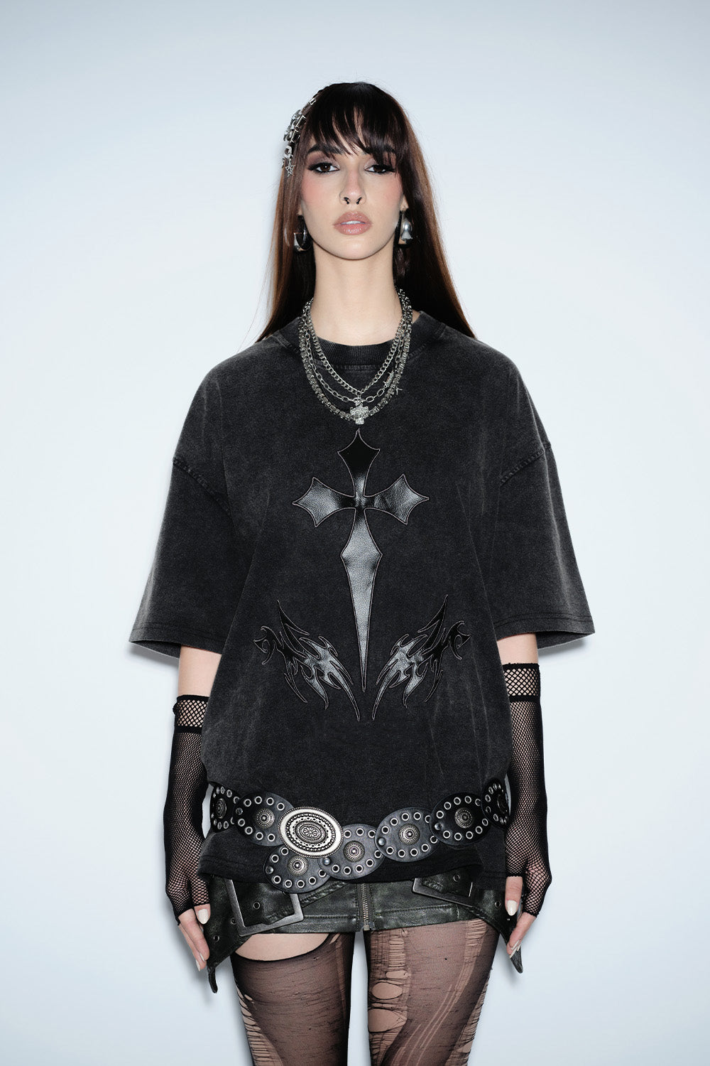 Crucivibe Leather Patch Oversized T-shirt