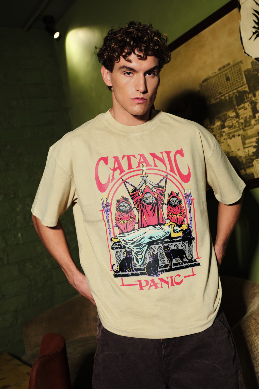 Catanic Beige Oversized T-Shirt