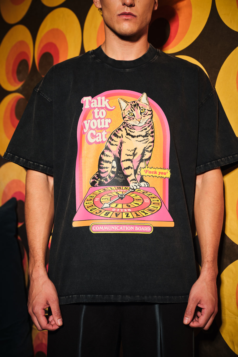 Talk To Your Cat Faded Black Oversized T-Shirt