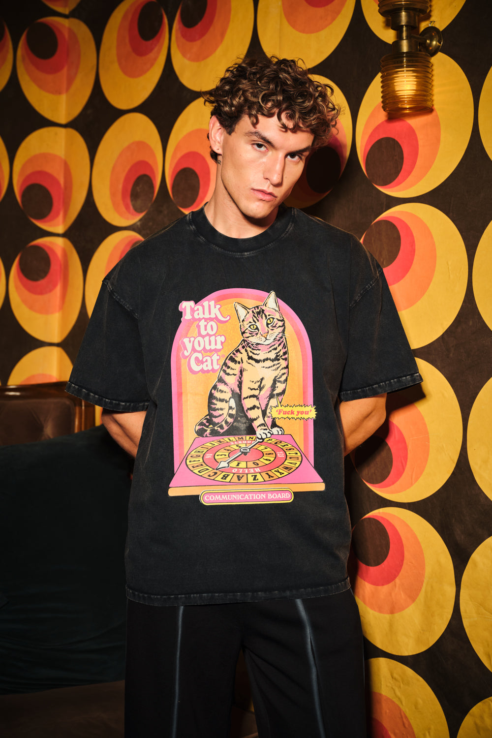 Talk To Your Cat Faded Black Oversized T-Shirt