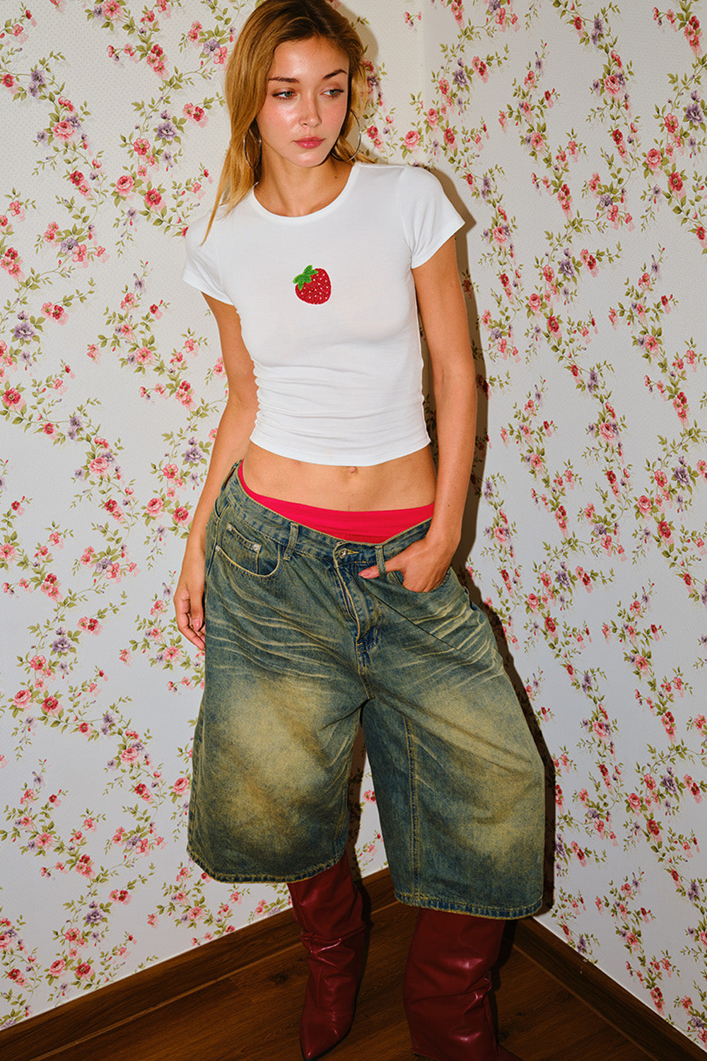 Berryblush Beaded Embroidery Baby Tee