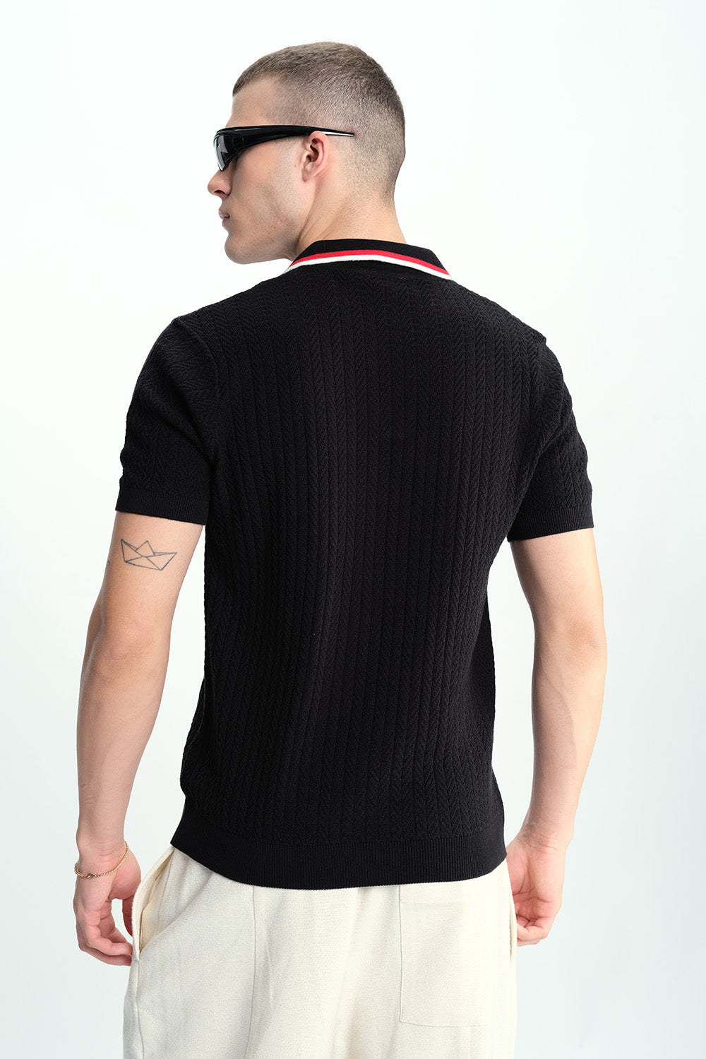 Black Cable Knit Polo