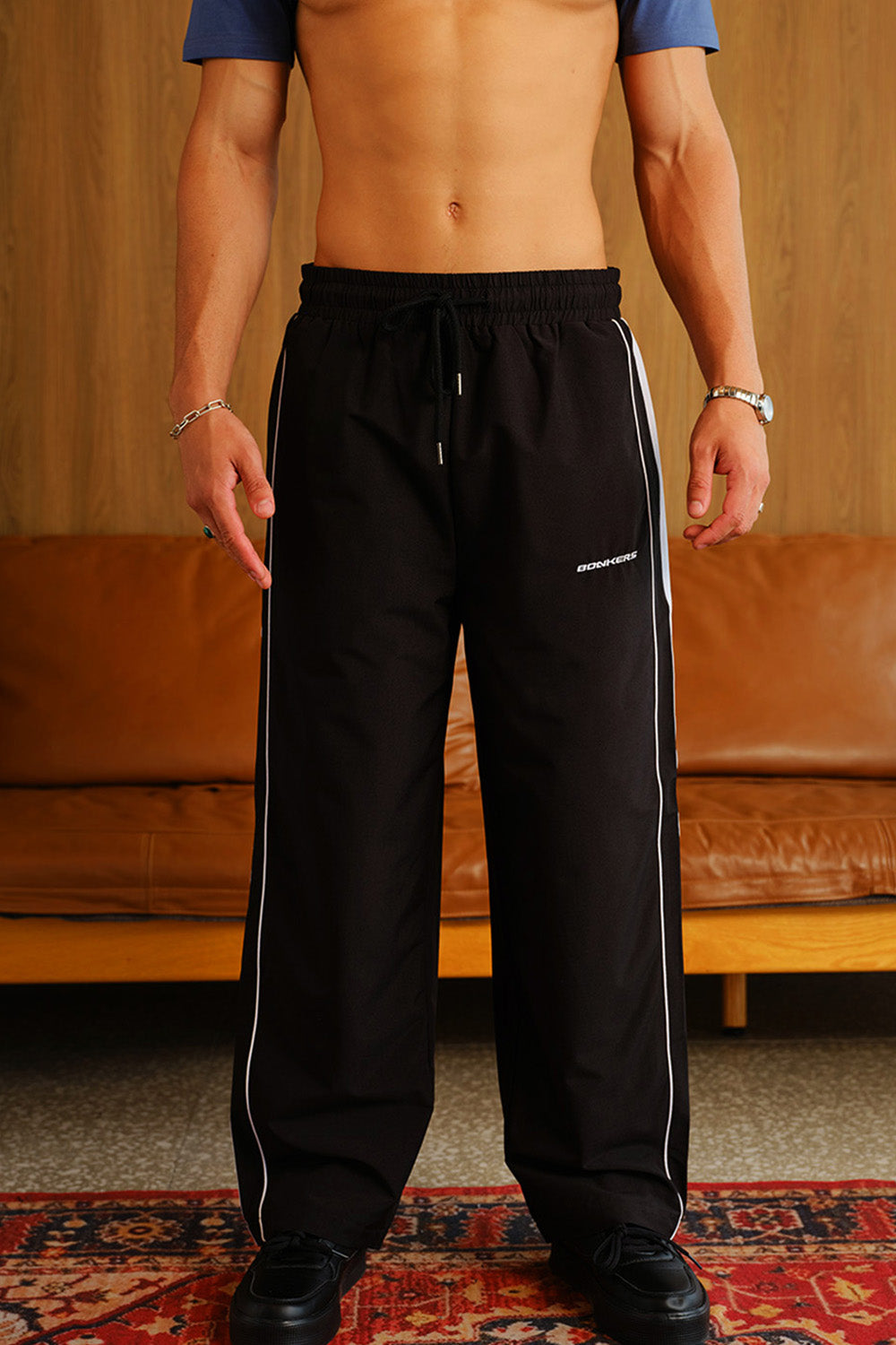 Black Tape Wide Leg Joggers