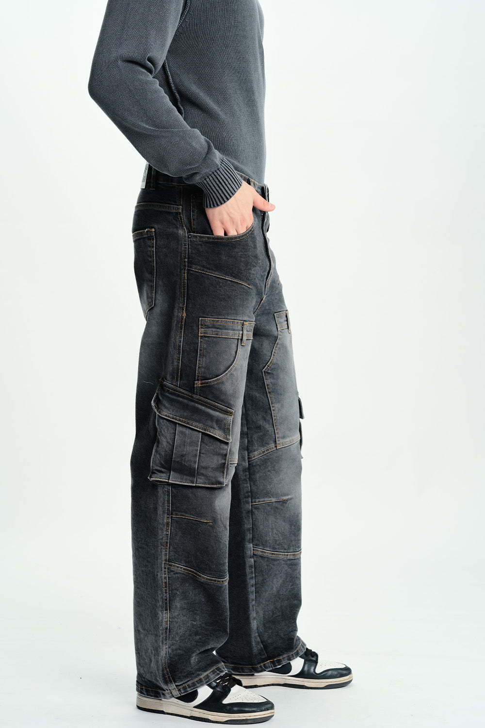 Black Wash Workwear Cargo Jeans