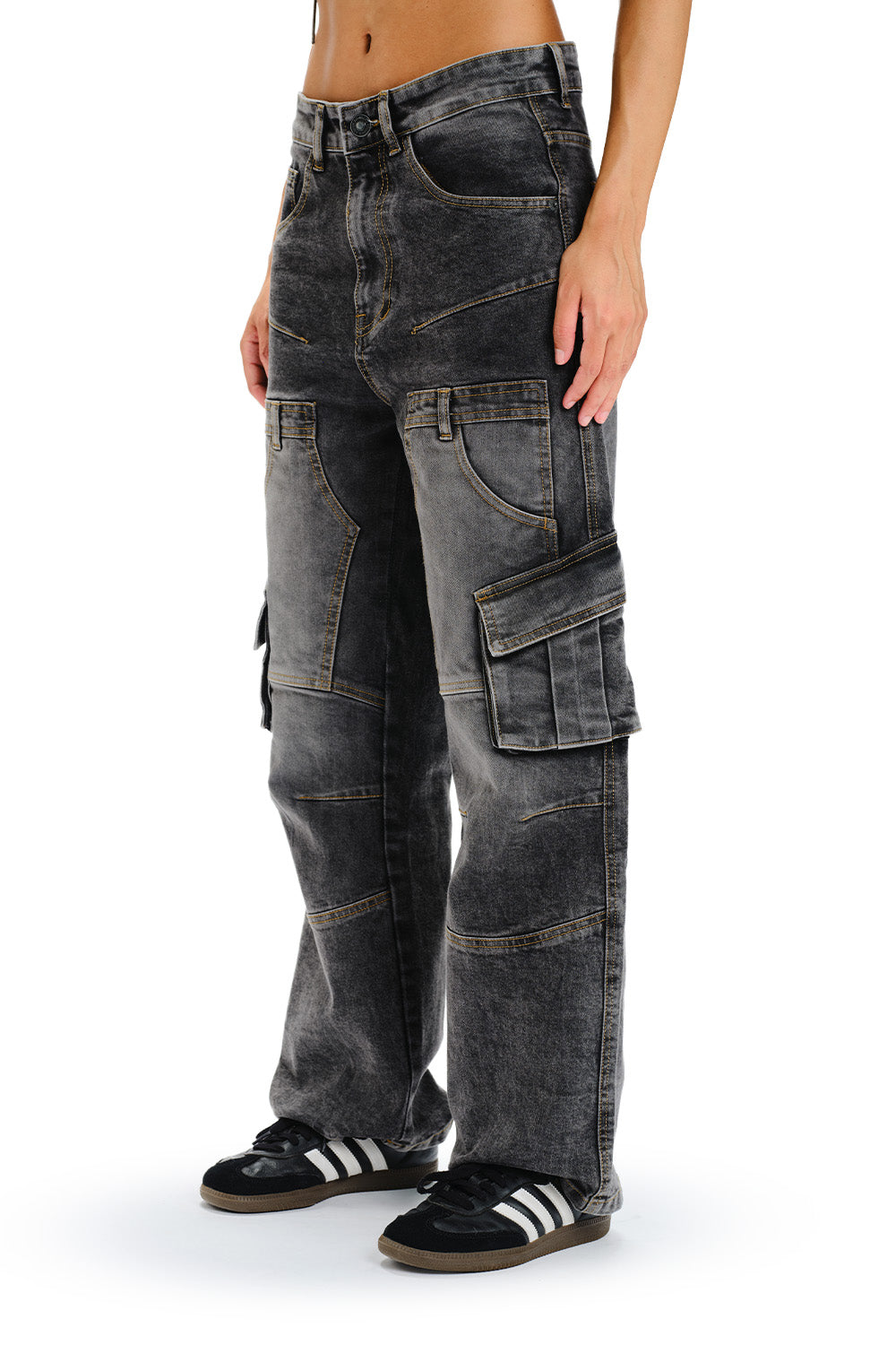 Black Wash Workwear Cargo Jeans