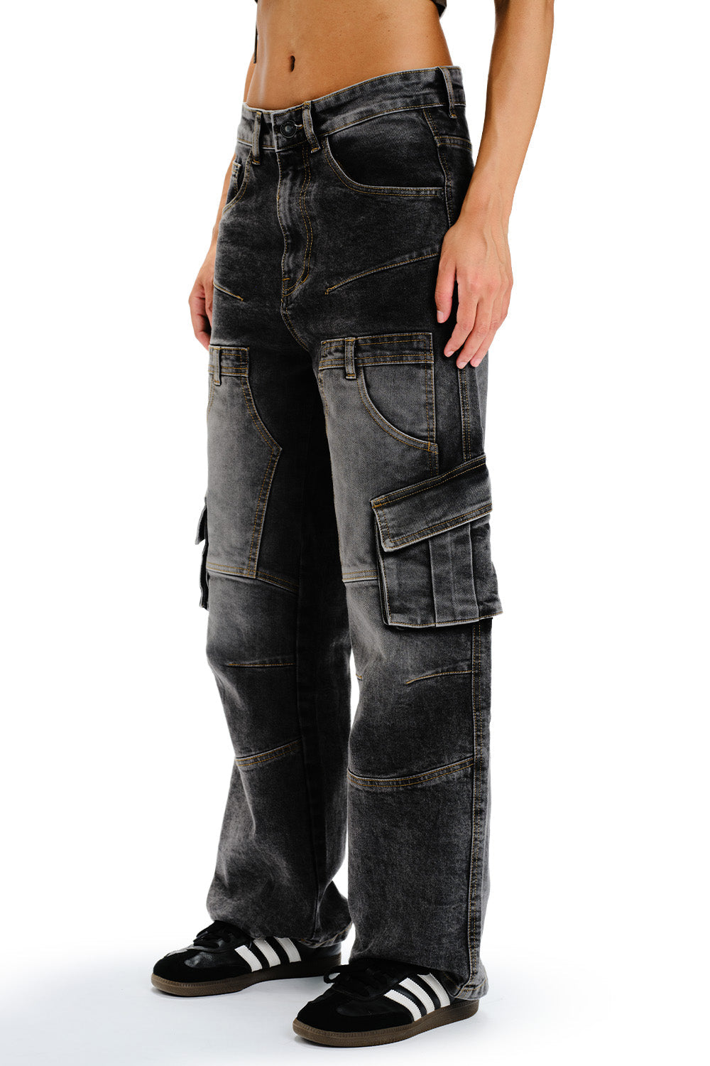 Black Wash Workwear Cargo Jeans
