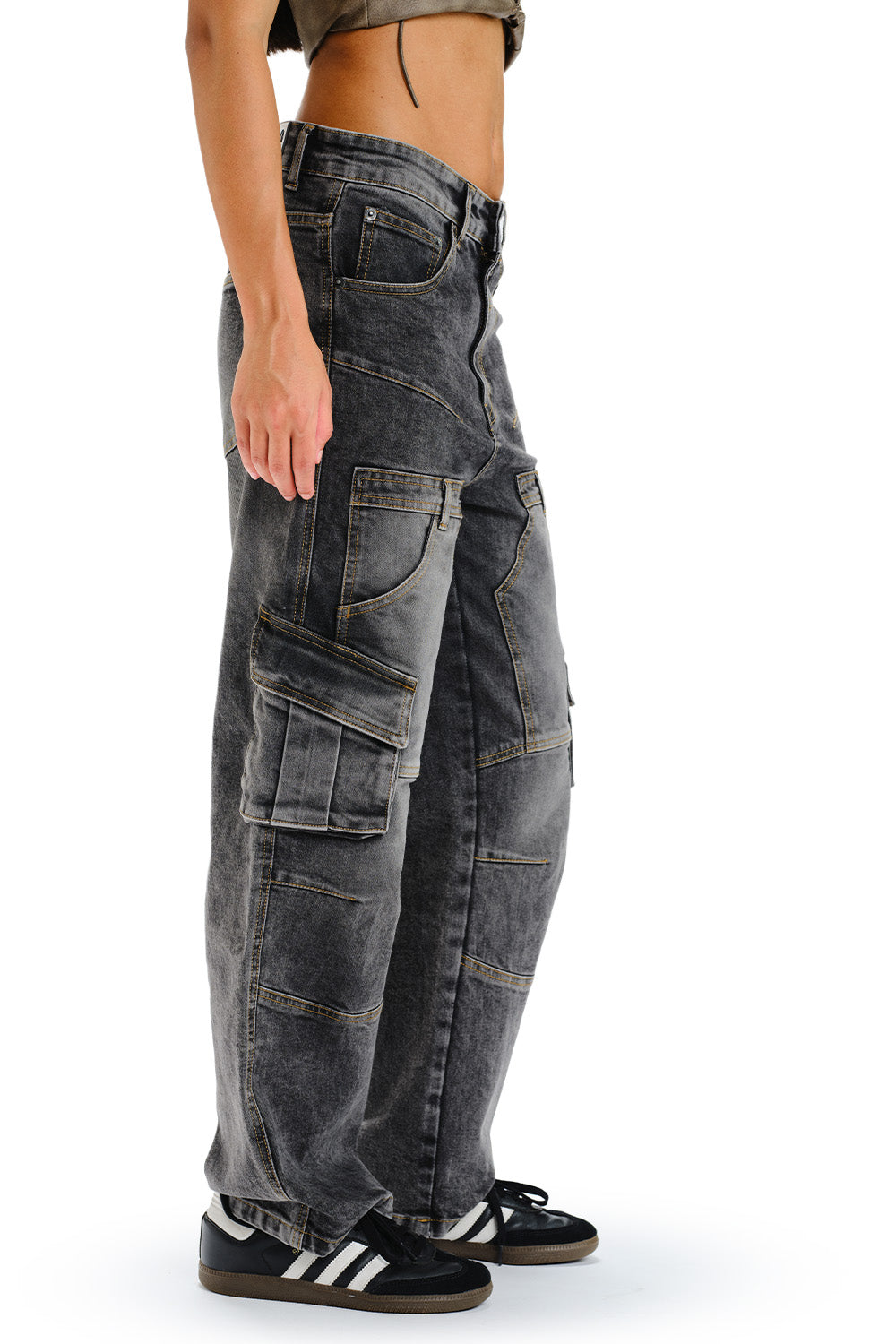 Black Wash Workwear Cargo Jeans
