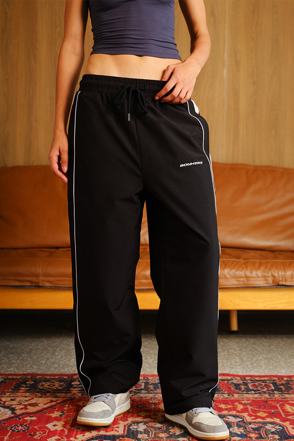 Black Tape Wide Leg Joggers