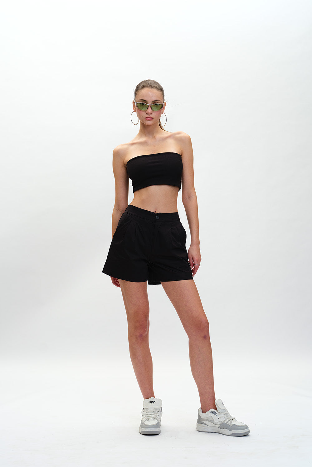 Black Elastic Bermuda Shorts