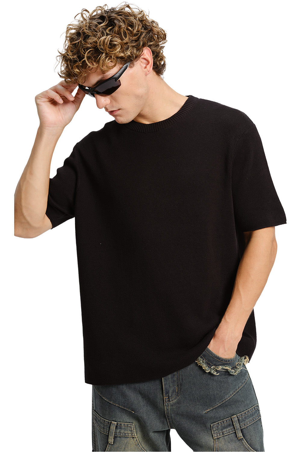 Black Relaxed Fit Knit T-shirt