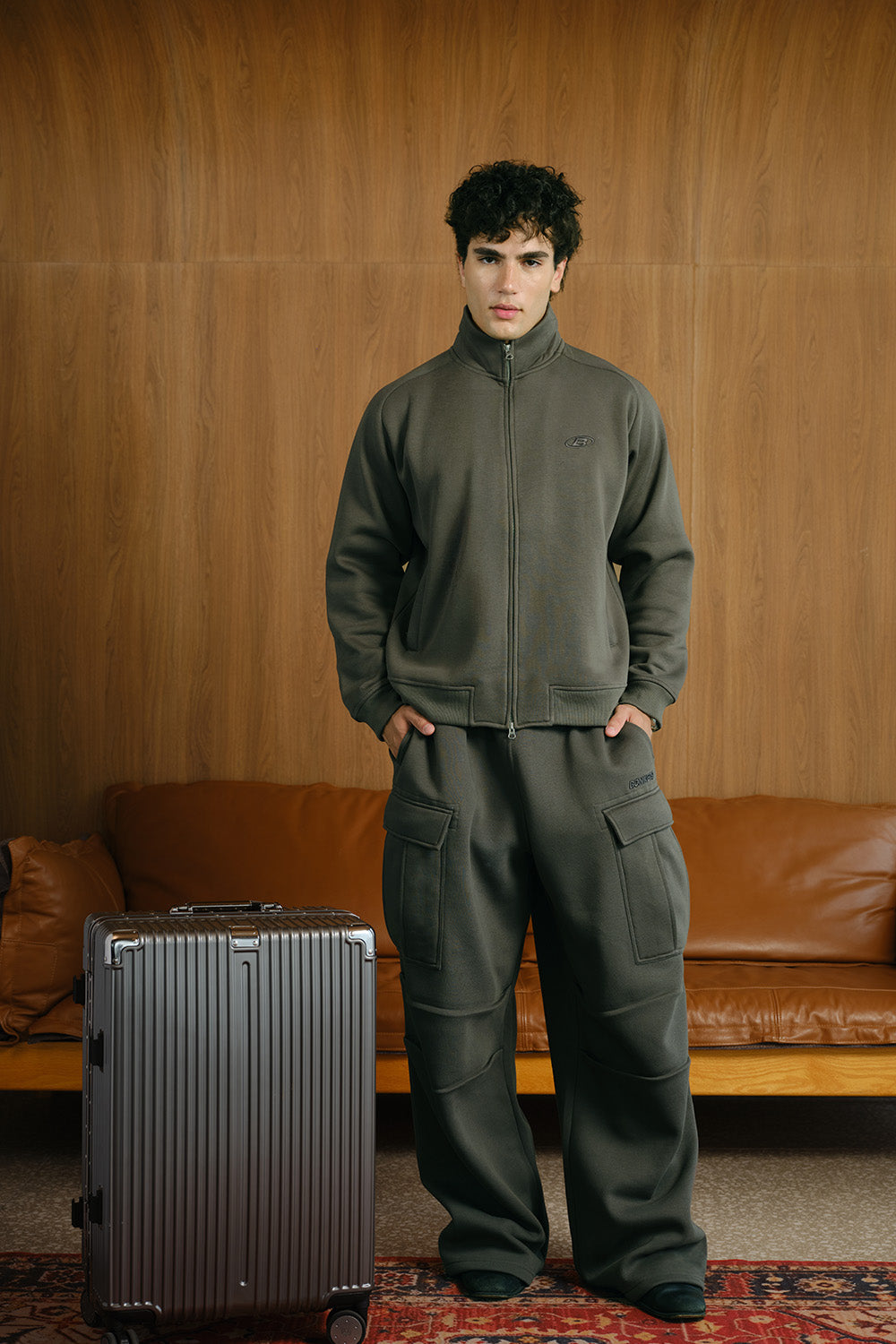 Charcoal High Neck Zipper Jacket