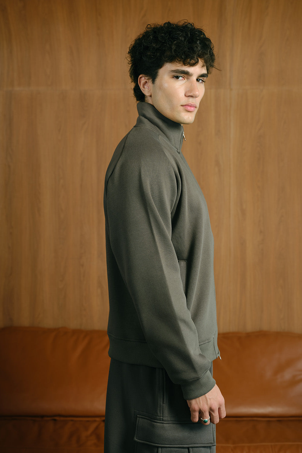 Charcoal High Neck Zipper Jacket