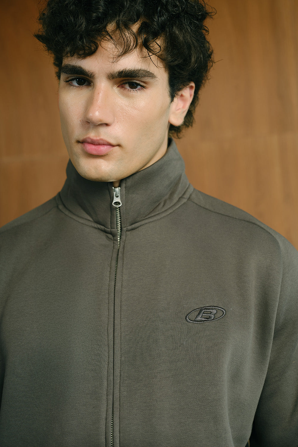 Charcoal High Neck Zipper Jacket