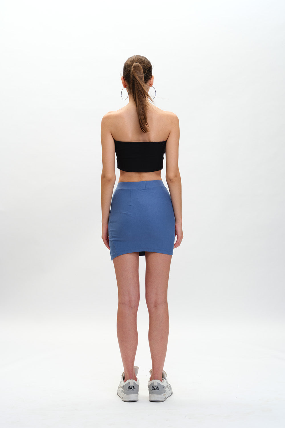 Dusty Blue Solid A-Line Slit Skirt