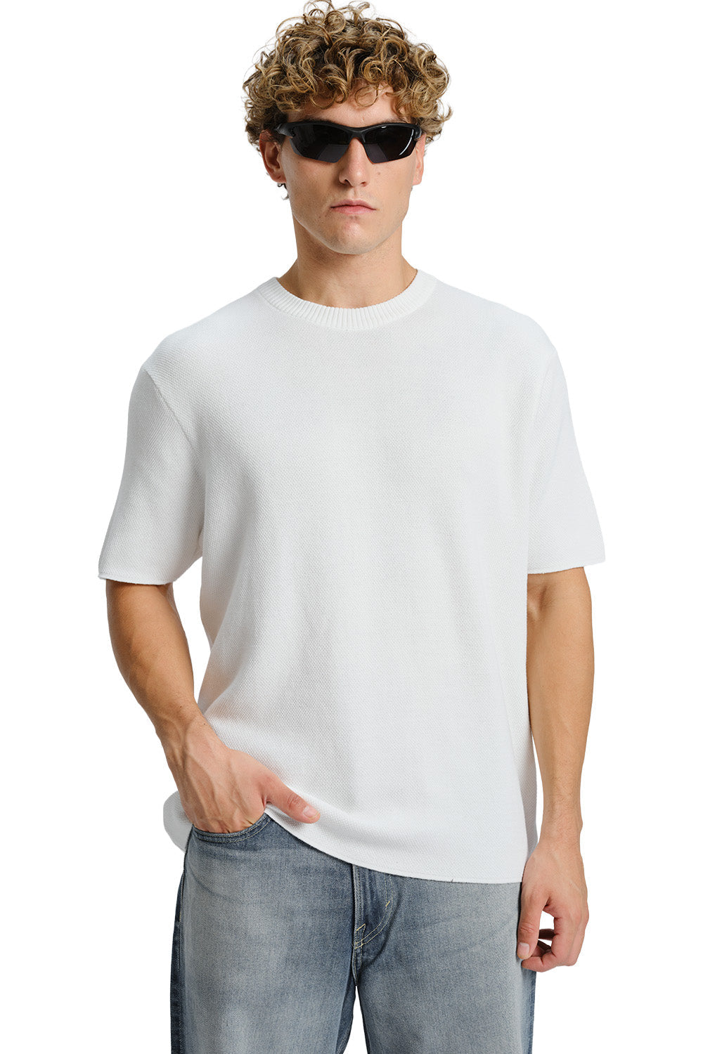 White Relaxed Fit Knit T-shirt