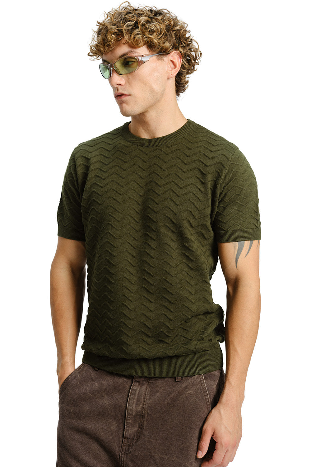 Zigzag Olive Knit T-shirt