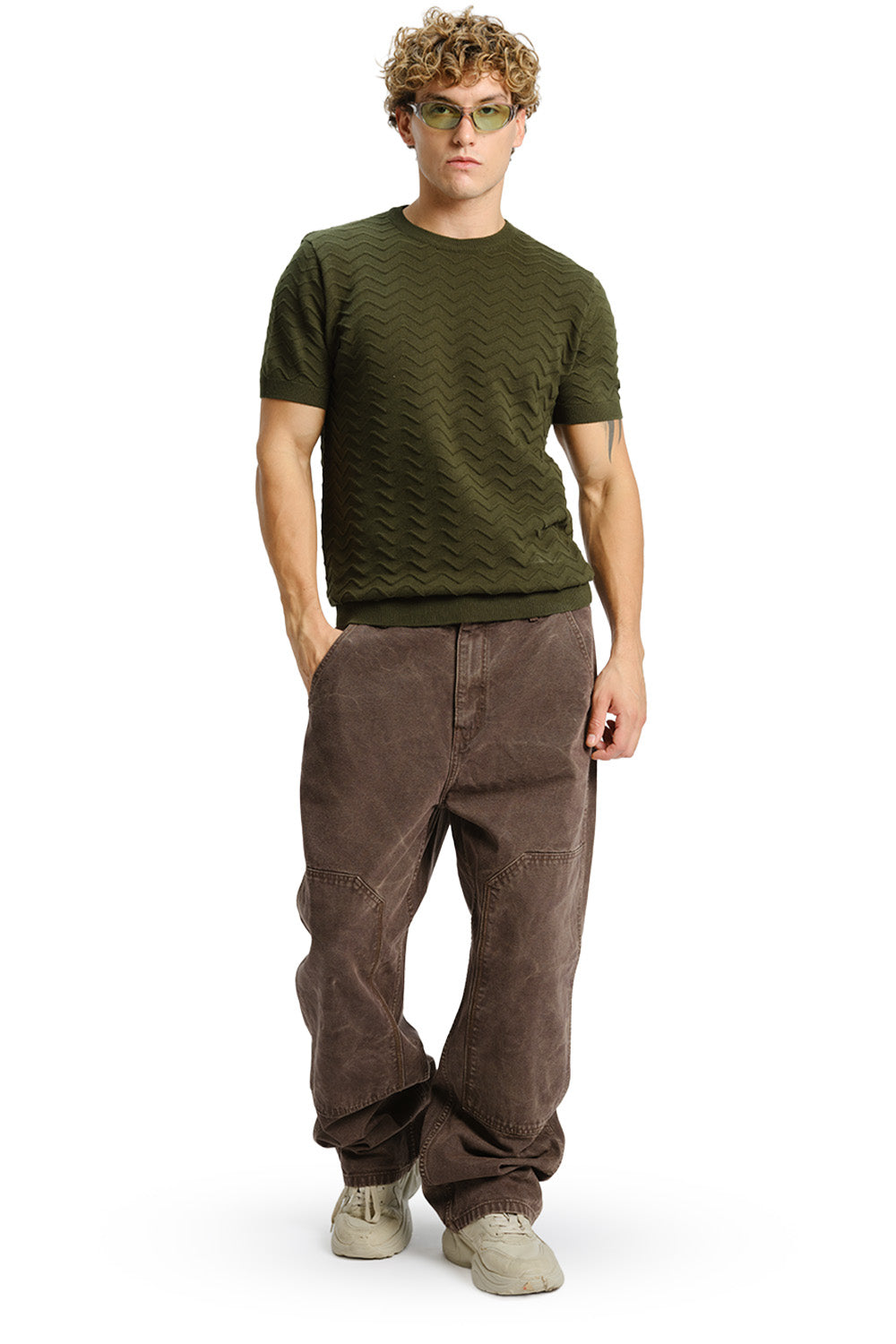 Zigzag Olive Knit T-shirt